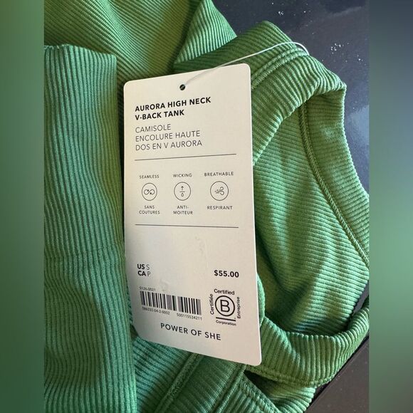 NWT New ATHLETA Aurora High Neck V Back Ribbed Crop Tank Baja Green S - Picture 7 of 7